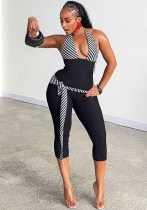Women Patchwork Halter Neck V-Neck Jumpsuit Women Patchwork Halter Neck V-Neck Jumpsuit