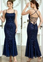 Women Party Sexy Chiffon Patchwork Sequin Evening Dress