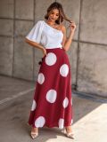 Women One Shoulder Short Sleeve Color Block Polka Dot Holidays Maxi Dress