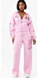 Women Casual Printed Hooded Long Sleeve Top and Wide Leg Long Pant Two Piece Set
