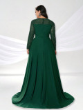 Women Solid V-Neck Long Sleeve Sequin Elegant Formal Party Dress