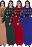 Plus Size Women Sequin Furry Collar Long Sleeve Dress