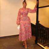 Women Elegant Round Neck Multi-Color Dress