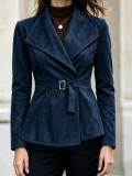 Fall Winter Women's Chic Suede Turn Down Collar Long Sleeve Jacket