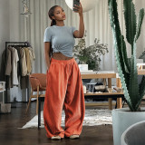 Fall Women's Solid Color High Waist Loose Straight Leg Casual Pants