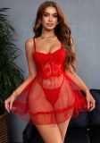 Spring Women's Strap See Through Lace Mesh Nightdress Lingerie with Underwire