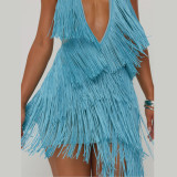 Women Party Tassel Halter Neck Sexy Backless Train Dress