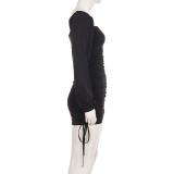 Sexy Dark Gothic Square Neck Puff Sleeve Bodycon Mini Dress