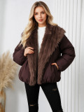 Fall Winter Women's Cotton Parka Jacket with Oversized Fur Collar and Toggle Buttons(Processing Time 5-7 days）