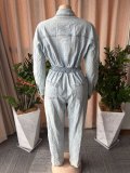 Women's Long Sleeve Slim Fit Wide Leg Denim Jumpsuit