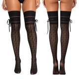 Sexy Lace Up Geometric Diamond Fishnet High Stockings