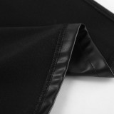 Fall Winter Women's High Waist PU Leather Side Slit Maxi Bodycon Skirt