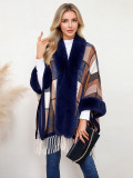 Women's Black White Geometric Knit Cape with Fringe Warm Shawl Design(Processing Time 5-7 days）