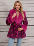 Women's Leopard Print Faux Fur Coat with Belt(Processing Time 5-7 days）