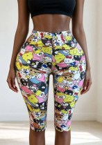 Women's Plus Size Cartoon Print High Waist Stretch Slim Fit Capri Yoga Pants