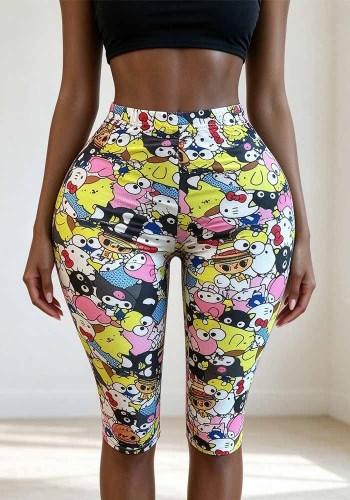 Women's Plus Size Cartoon Print High Waist Stretch Slim Fit Capri Yoga Pants