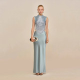 Summer Women's Elegant Two Piece Set with Sleeveless High Neck Fringe Patchwork Top and Skirt