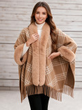 Women's Black White Geometric Knit Cape with Fringe Warm Shawl Design(Processing Time 5-7 days）
