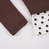 Women's Contrast Polka Dot Three Piece Tracksuit with Strapless Top Long Sleeve Top and Flared Pants
