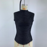 Summer Women's Sleeveless Mock Neck Fringe Slim Fit Tank Top