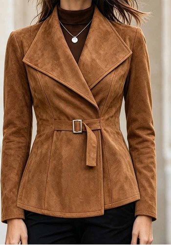 Fall Winter Women's Chic Suede Turn Down Collar Long Sleeve Jacket