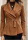 Fall Winter Women's Chic Suede Turn Down Collar Long Sleeve Jacket
