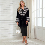 Women's Leopard Print Faux Fur Coat with Belt(Processing Time 5-7 days）