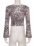 Women's Sexy Leopard Print Long Sleeve Slim Fit Street Style T Shirt