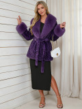 Women's Leopard Print Faux Fur Coat with Belt(Processing Time 5-7 days）