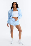 Fall Winter Women's Zip Up Hoodie and Shorts Two Piece Set