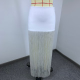 Women's White High Waist Fringe Bandage Bodycon Mini Skirt for Holiday Parties