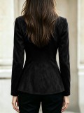 Fall Winter Women's Chic Suede Turn Down Collar Long Sleeve Jacket