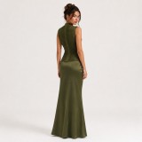 Summer Women's Elegant Two Piece Set with Sleeveless High Neck Fringe Patchwork Top and Skirt