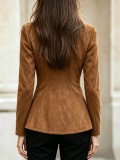 Fall Winter Women's Chic Suede Turn Down Collar Long Sleeve Jacket