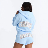 Fall Winter Women's Zip Up Hoodie and Shorts Two Piece Set