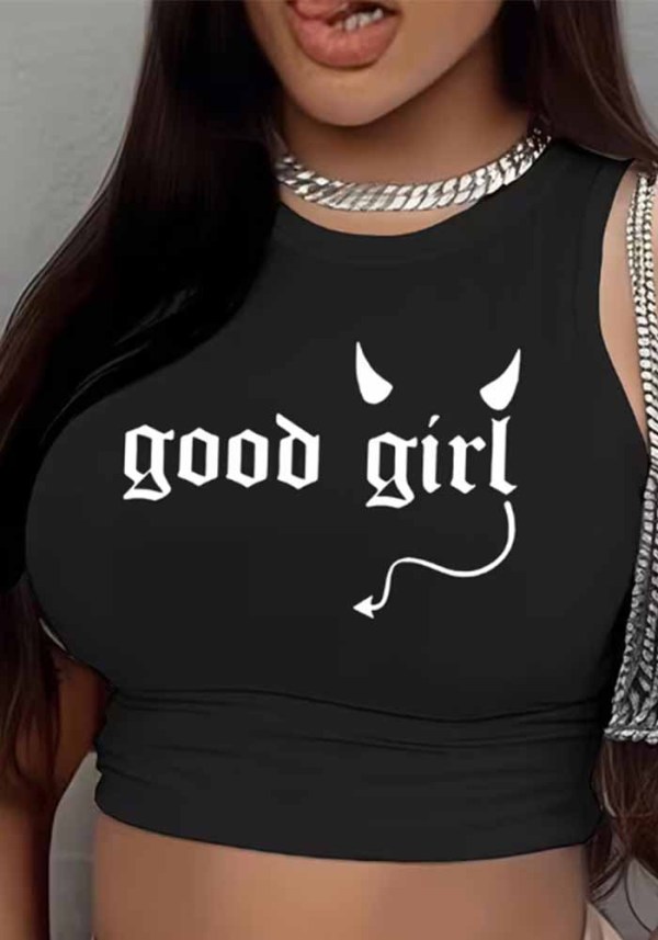 Women's Printed Cropped Sleeveless Round Neck Top