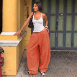 Fall Women's Solid Color High Waist Loose Straight Leg Casual Pants