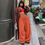 Fall Women's Solid Color High Waist Loose Straight Leg Casual Pants