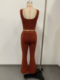 Women's Jacquard Two Piece Set with Square Neck Strappy Top and Flared Pants