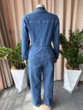 Women's Long Sleeve Slim Fit Wide Leg Denim Jumpsuit