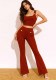Women's Jacquard Two Piece Set with Square Neck Strappy Top and Flared Pants