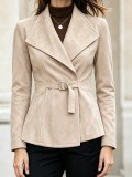 Fall Winter Women's Chic Suede Turn Down Collar Long Sleeve Jacket