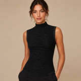 Summer Women's Sleeveless Mock Neck Fringe Slim Fit Tank Top