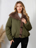 Fall Winter Women's Cotton Parka Jacket with Oversized Fur Collar and Toggle Buttons(Processing Time 5-7 days）