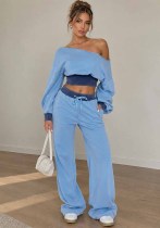 Fall Winter Women's Slash Neck Top Drawstring Pants Casual Two Piece Tracksuit Fall Winter Women's Slash Neck Top Drawstring Pants Casual Two Piece Tracksuit