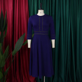 Africa Plus Size Women's Short Sleeve Stand Collar Fashion Party Swing Dress 3/4 Sleeve