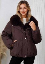 Fall Winter Women's Cotton Jacket with Faux Fur Collar and Turn Down Collar(Processing Time 5-7 days）