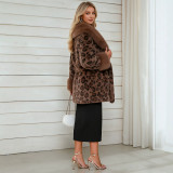 Women's Leopard Print Faux Fur Coat with Belt(Processing Time 5-7 days）