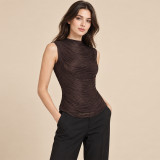 Summer Women's Sleeveless Mock Neck Fringe Slim Fit Tank Top