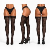 Sexy Black Floral Lace Trim Over The Knee Fishnet High Stockings